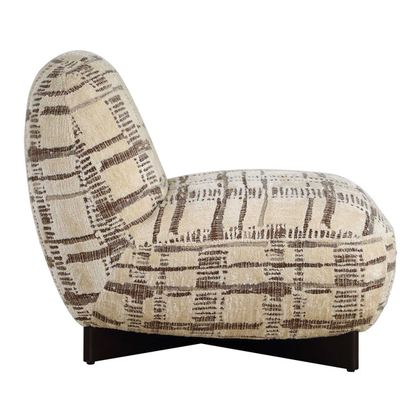 Uttermost Evans Armless Lounge Chair Woven Chenille Plush Seat Walnut Wood Base