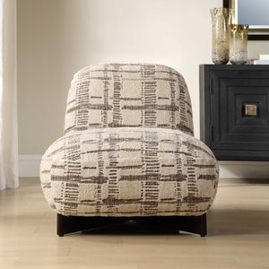 Uttermost Evans Armless Lounge Chair Woven Chenille Plush Seat Walnut Wood Base