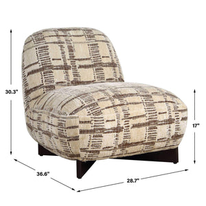 Uttermost Evans Armless Lounge Chair Woven Chenille Plush Seat Walnut Wood Base