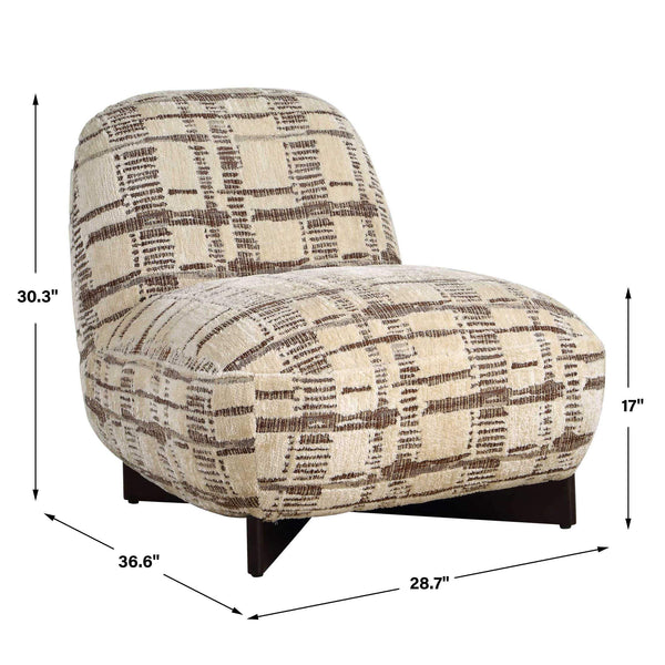 Uttermost Evans Armless Lounge Chair Woven Chenille Plush Seat Walnut Wood Base