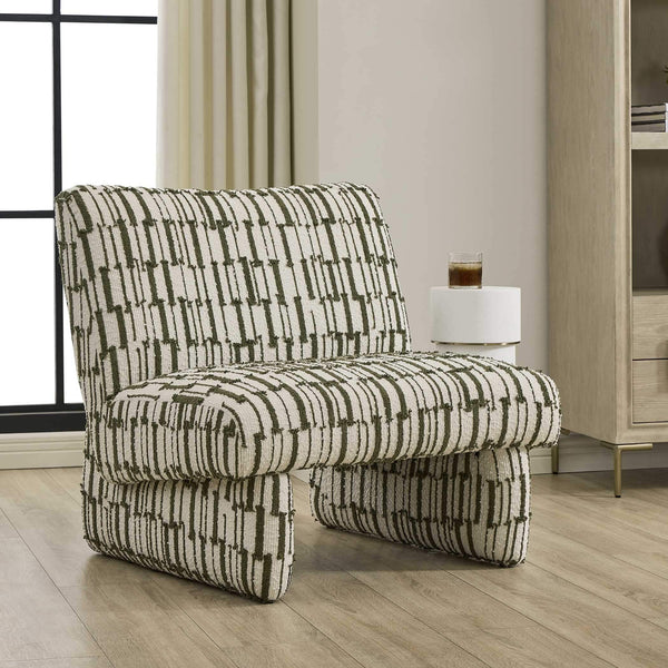 Uttermost Willa Curved Accent Chair with Moss Stripe Eyelash Fringe Upholstery