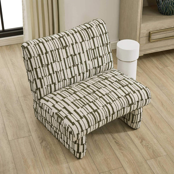 Uttermost Willa Curved Accent Chair with Moss Stripe Eyelash Fringe Upholstery