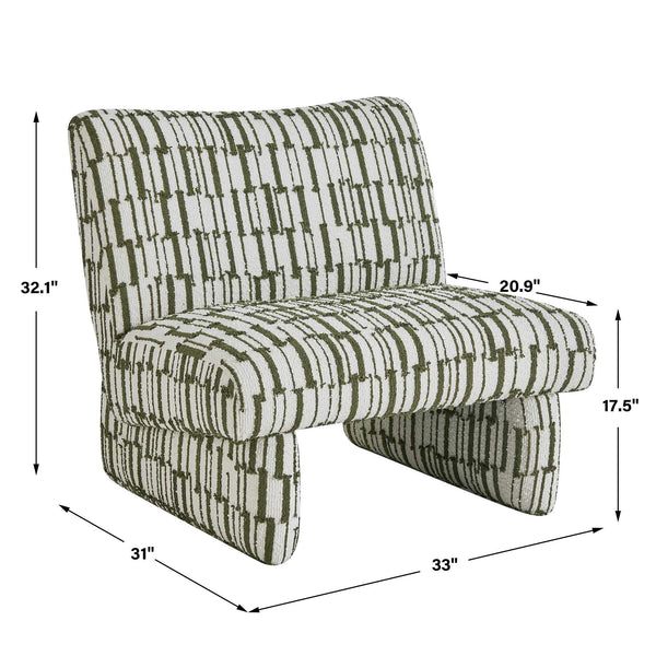 Uttermost Willa Curved Accent Chair with Moss Stripe Eyelash Fringe Upholstery