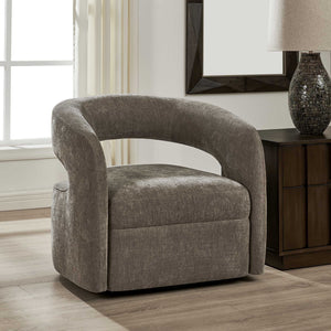 Uttermost Breis Sculptural Barrel Swivel Chair in Crosshatched Taupe Velvet Upholstery