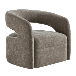 Uttermost Breis Sculptural Barrel Swivel Chair in Crosshatched Taupe Velvet Upholstery