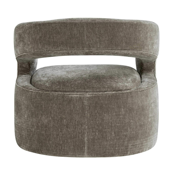 Uttermost Breis Sculptural Barrel Swivel Chair in Crosshatched Taupe Velvet Upholstery