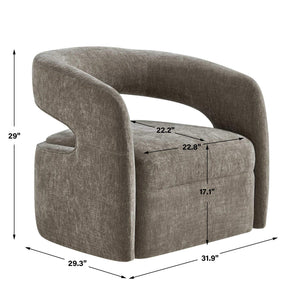 Uttermost Breis Sculptural Barrel Swivel Chair in Crosshatched Taupe Velvet Upholstery