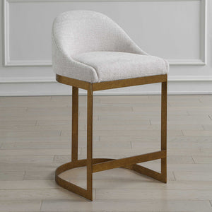 Uttermost Ira Chenille Upholstered Counter Stool with Antique Gold Iron Sled Base
