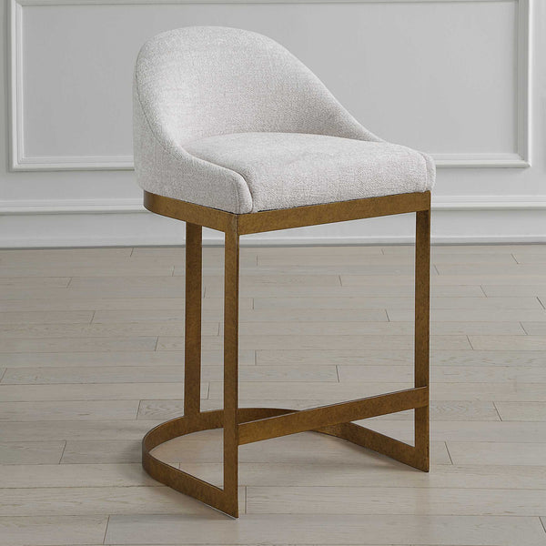 Uttermost Ira Chenille Upholstered Counter Stool with Antique Gold Iron Sled Base