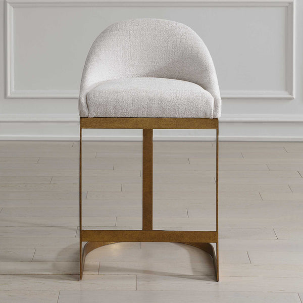 Uttermost Ira Chenille Upholstered Counter Stool with Antique Gold Iron Sled Base