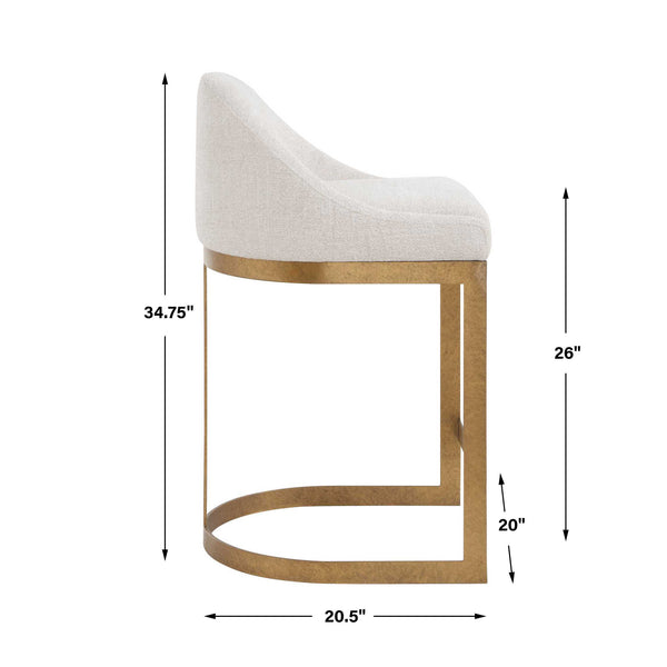 Uttermost Ira Chenille Upholstered Counter Stool with Antique Gold Iron Sled Base