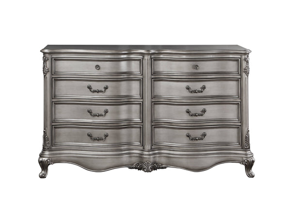 English Elm Ariadne Elegant Antique Platinum Finish Dresser with Tufted Scroll Trim and Durable Full-Extension Drawers Antique Silver 71.46 L x 23.82 W x 43.9 H B2726P247249