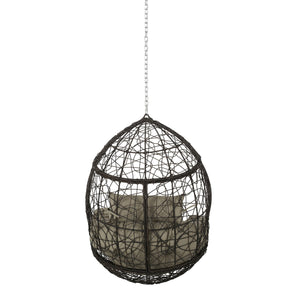 English Elm Christopher Knight Home® - CASTAIC Teardrop Hanging Chair with 8ft Chain — Durable PE Rattan, Water-Resistant Cushions, Cozy Lounging Khaki+Brown 70772.00KHAKMULBRN