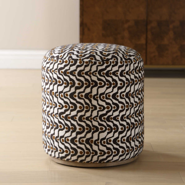Uttermost Cas Plush Fabric Ottoman with Ceruse Wood Base for Living Room Accent