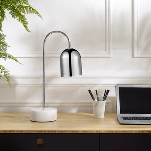 Homeroots 21" Silver Metallic Iron Desk Table Lamp With Silver Metallic Bell Shade Chrome  530920