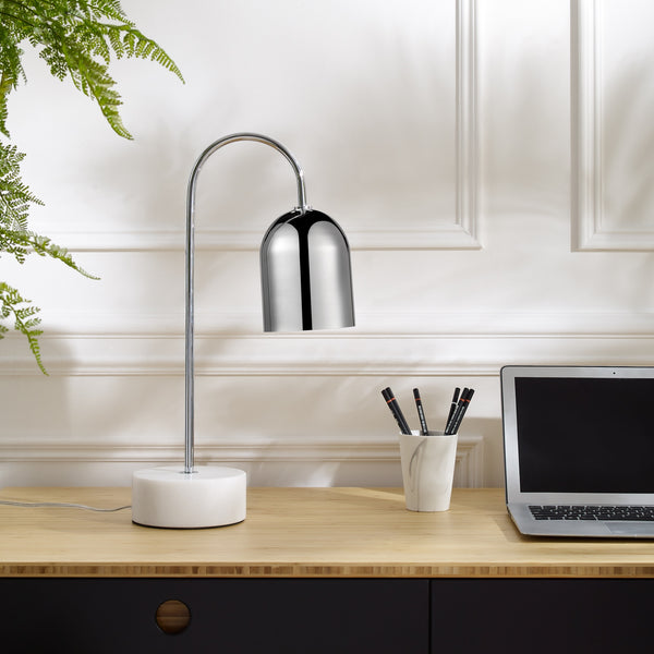 Homeroots 21" Silver Metallic Iron Desk Table Lamp With Silver Metallic Bell Shade Chrome  530920