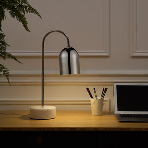 Homeroots 21" Silver Metallic Iron Desk Table Lamp With Silver Metallic Bell Shade Chrome  530920