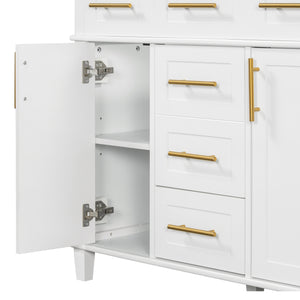English Elm 36" White Bathroom Vanity Cabinet with Ceramic Sink, Gold Handles, Soft-Close Drawers & Adjustable Shelf N729P204177K