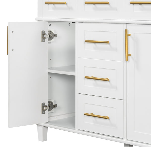 English Elm 36" White Bathroom Vanity Cabinet with Ceramic Sink, Gold Handles, Soft-Close Drawers & Adjustable Shelf N729P204177K