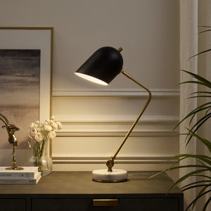 Homeroots 22" Black Iron Desk Table Lamp With Black Bell Shade Black  530922