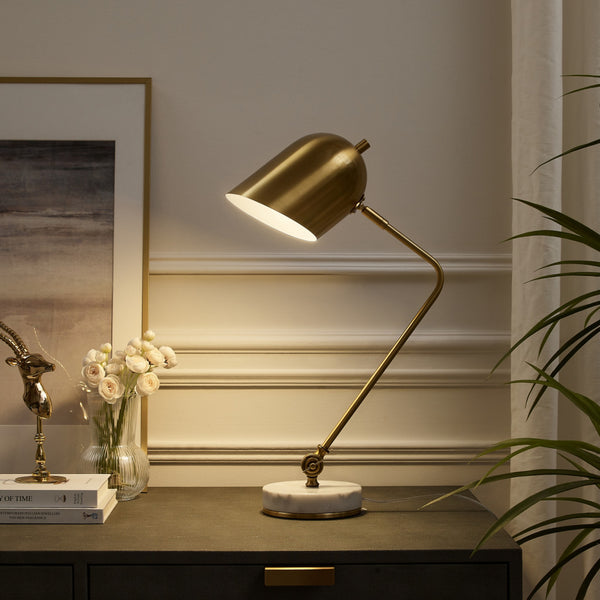 Homeroots 22" Brass Iron Desk Table Lamp With Brass Bell Shade Brass  530923