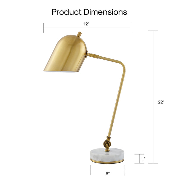 Homeroots 22" Brass Iron Desk Table Lamp With Brass Bell Shade Brass  530923