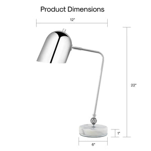 Homeroots 22" Silver Metallic Iron Desk Table Lamp With Silver Metallic Bell Shade Chrome  530924