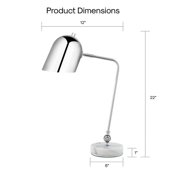 Homeroots 22" Silver Metallic Iron Desk Table Lamp With Silver Metallic Bell Shade Chrome  530924