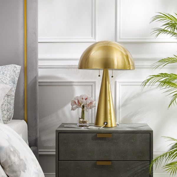 HomeRoots 24" Elegant Iron USB Table Lamp with Classic Dome Shade for Stylish Illumination and Charging Brass 530927