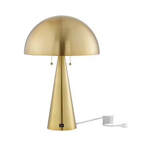 HomeRoots 24" Elegant Iron USB Table Lamp with Classic Dome Shade for Stylish Illumination and Charging Brass 530927