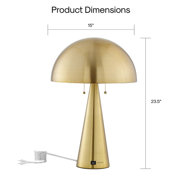 HomeRoots 24" Elegant Iron USB Table Lamp with Classic Dome Shade for Stylish Illumination and Charging Brass 530927