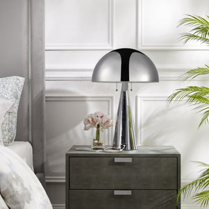 HomeRoots 24" Elegant Iron USB Table Lamp with Classic Dome Shade for Stylish Illumination and Charging Chrome 530928