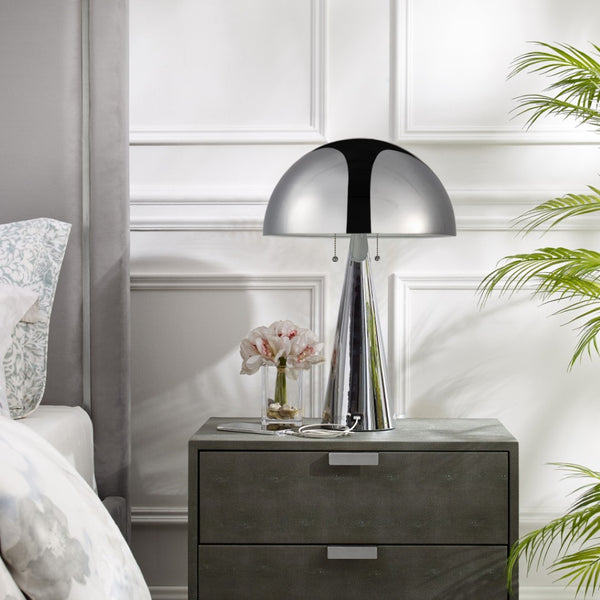 HomeRoots 24" Elegant Iron USB Table Lamp with Classic Dome Shade for Stylish Illumination and Charging Chrome 530928
