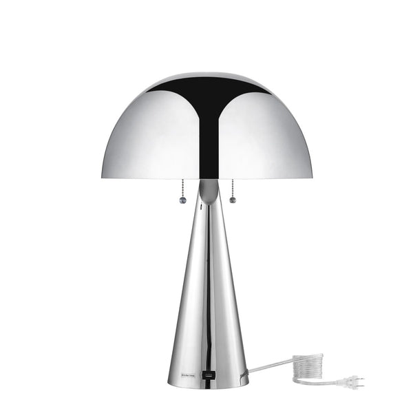 HomeRoots 24" Elegant Iron USB Table Lamp with Classic Dome Shade for Stylish Illumination and Charging Chrome 530928