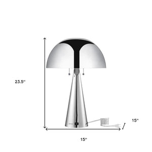 HomeRoots 24" Elegant Iron USB Table Lamp with Classic Dome Shade for Stylish Illumination and Charging Chrome 530928