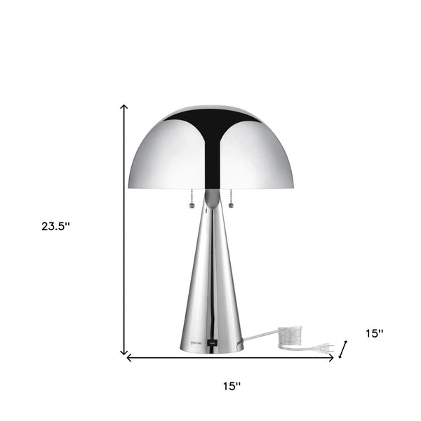 HomeRoots 24" Elegant Iron USB Table Lamp with Classic Dome Shade for Stylish Illumination and Charging Chrome 530928