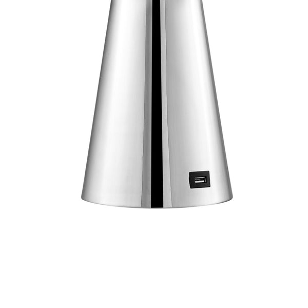 HomeRoots 24" Elegant Iron USB Table Lamp with Classic Dome Shade for Stylish Illumination and Charging Chrome 530928