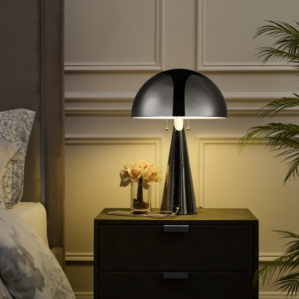 HomeRoots 24" Elegant Iron USB Table Lamp with Classic Dome Shade for Stylish Illumination and Charging Chrome 530928