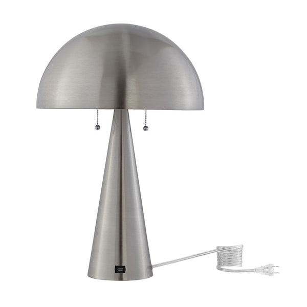 HomeRoots 24" Elegant Iron USB Table Lamp with Classic Dome Shade for Stylish Illumination and Charging Stainless Steel 530929