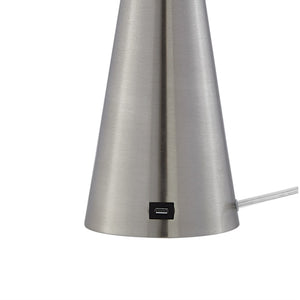 HomeRoots 24" Elegant Iron USB Table Lamp with Classic Dome Shade for Stylish Illumination and Charging Stainless Steel 530929