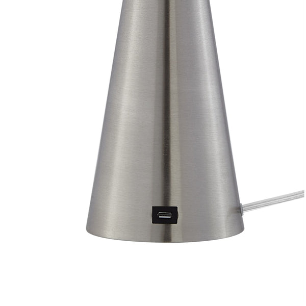 HomeRoots 24" Elegant Iron USB Table Lamp with Classic Dome Shade for Stylish Illumination and Charging Stainless Steel 530929