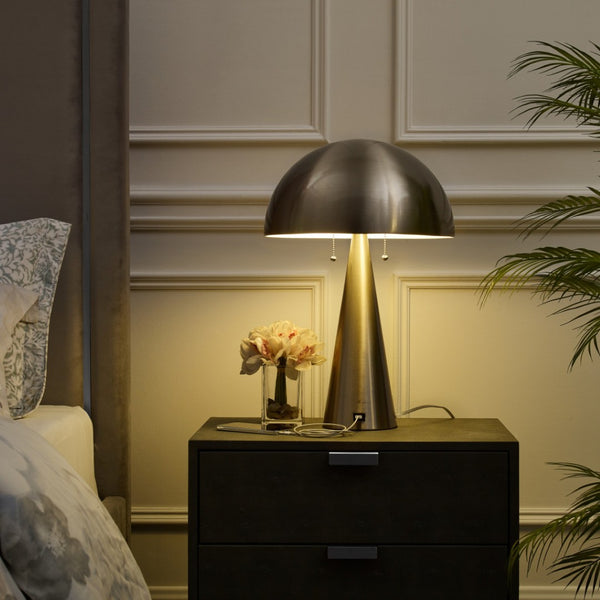 HomeRoots 24" Elegant Iron USB Table Lamp with Classic Dome Shade for Stylish Illumination and Charging Stainless Steel 530929