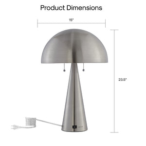 HomeRoots 24" Elegant Iron USB Table Lamp with Classic Dome Shade for Stylish Illumination and Charging Stainless Steel 530929