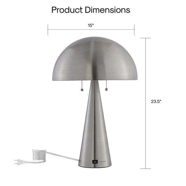 HomeRoots 24" Elegant Iron USB Table Lamp with Classic Dome Shade for Stylish Illumination and Charging Stainless Steel 530929