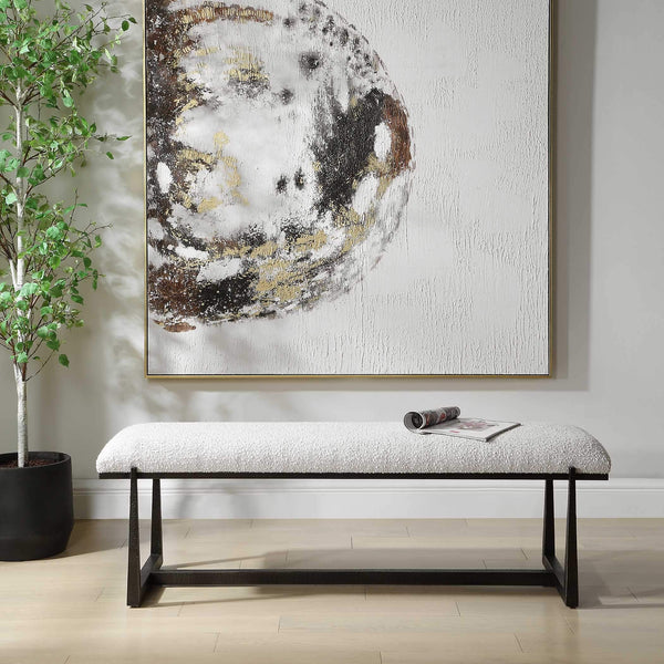 Uttermost Upholstered Accent Bench with Decorative Iron Legs for Entryway or Bedroom Seating