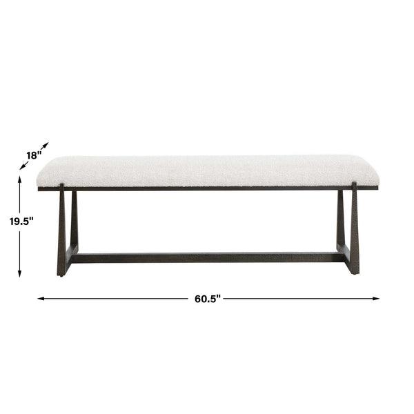 Uttermost Upholstered Accent Bench with Decorative Iron Legs for Entryway or Bedroom Seating