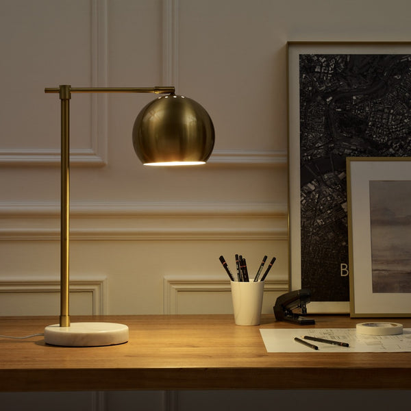 HomeRoots 22" Iron Desk Table Lamp with Stylish Dome Shade for Modern Workspaces and Cozy Reading Nooks Brass 530931