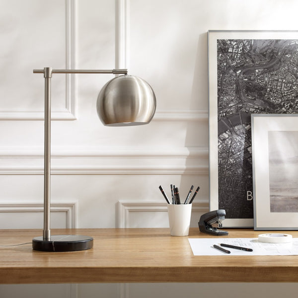 HomeRoots 22" Iron Desk Table Lamp with Stylish Dome Shade for Modern Workspaces and Cozy Reading Nooks Stainless Steel 530933