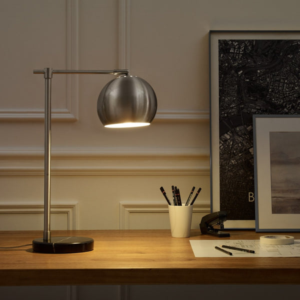 HomeRoots 22" Iron Desk Table Lamp with Stylish Dome Shade for Modern Workspaces and Cozy Reading Nooks Stainless Steel 530933