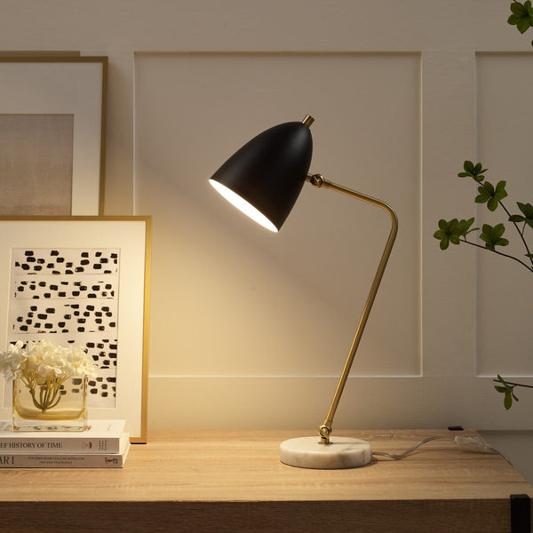 Homeroots 22" Black Iron Desk Table Lamp With Black Bell Shade Black  530934